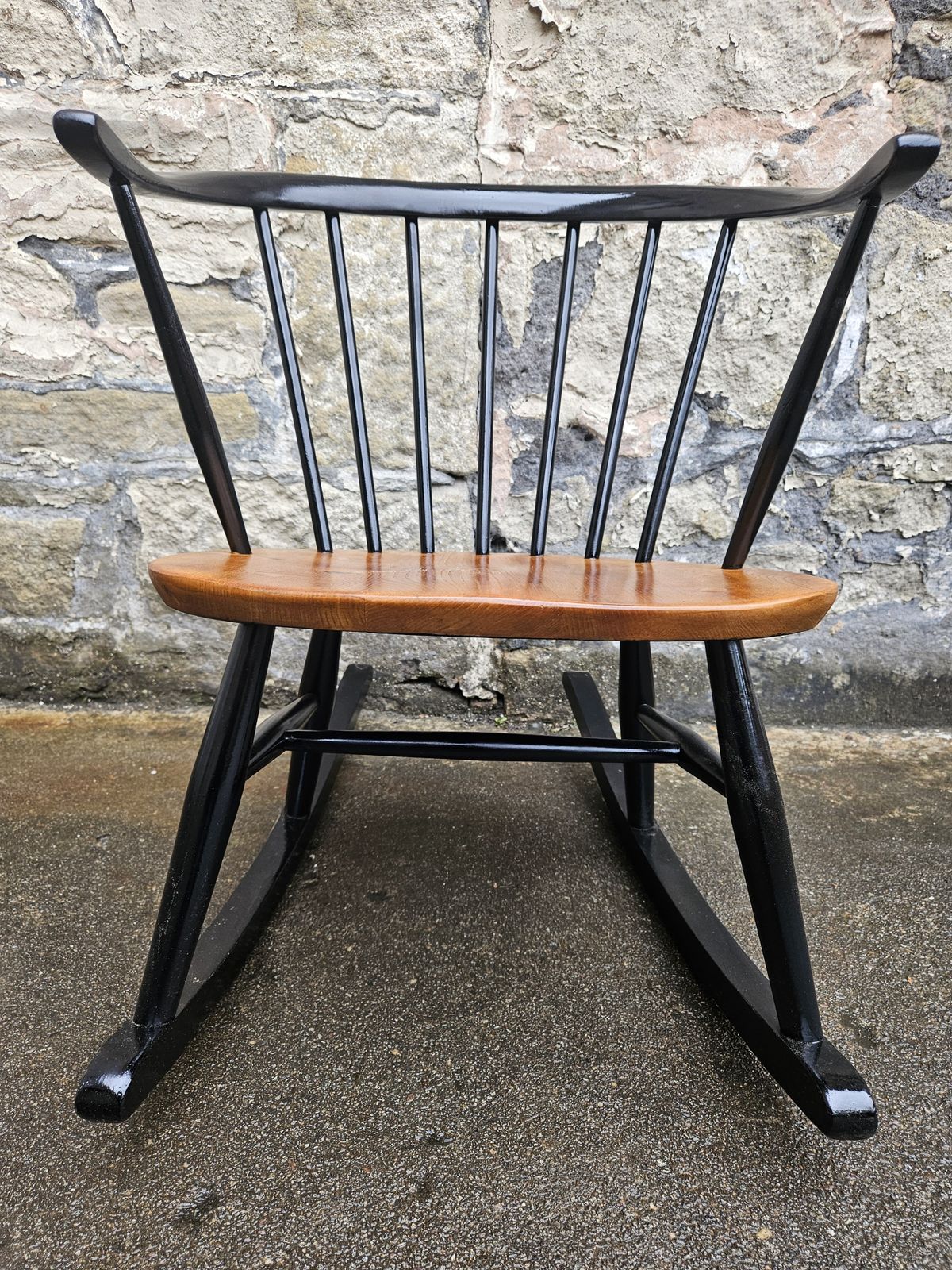 Ercol Cow Horn Bow Top Rocking Chair By Lucian Ercolani Model Number 452 In Black And Elm Mid Century Furniture photo buy