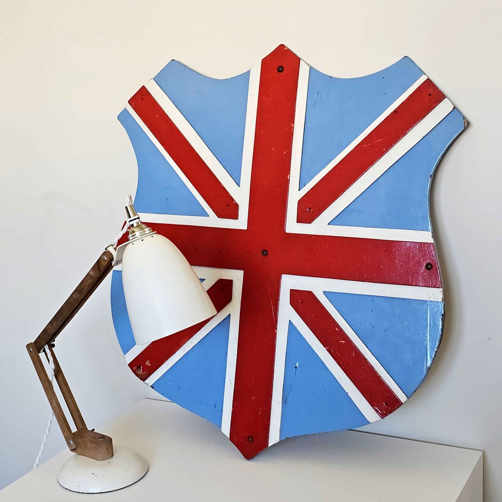 Scratch Built Folk Art   Union Flag Wooden Shield   Circa 1950s photo furniture