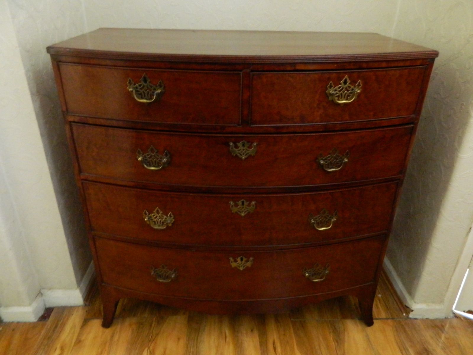 Regency Mahogany Bow Front Chest Of Drawers photo vintage