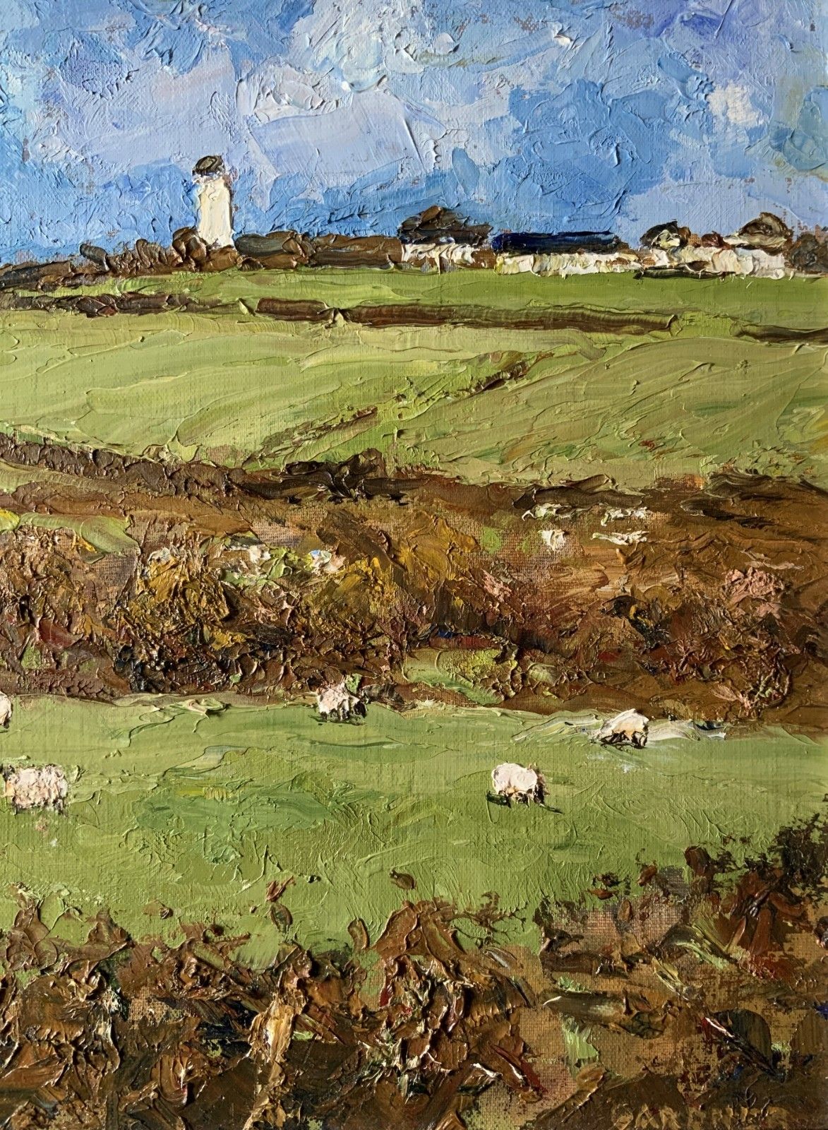 Keith Gardner Rca (B. 1933) Farming Sheep Landscape Impasto Oil Painting photo for sale