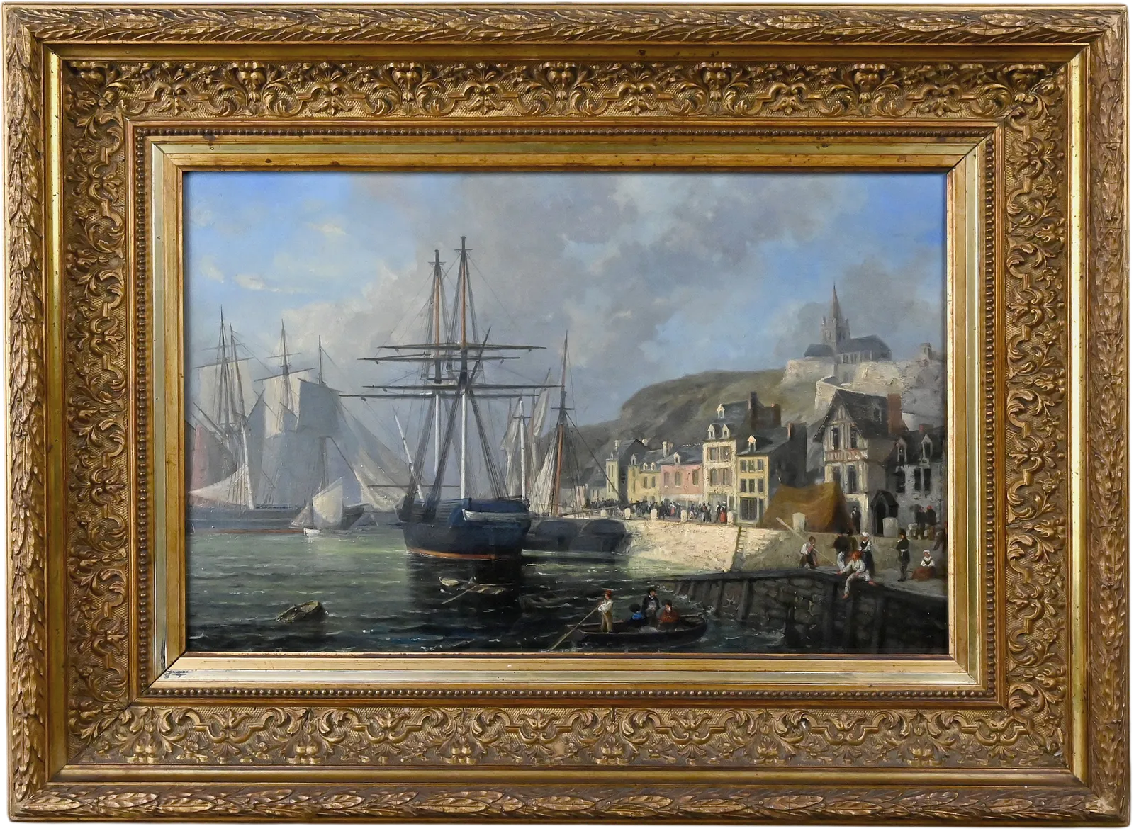 Painting “Quai En Lumière”, Oil On Panel, Signed Jules D’évry – Mid 199th photo vinterior