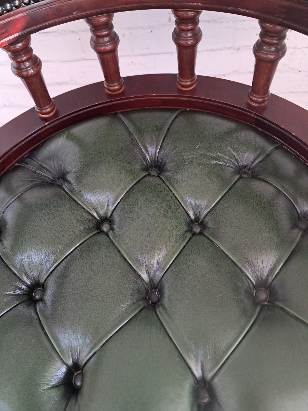 photo for sale Antique Style Captains Chair Chesterfield Style Green Leather Swivel & Tilt Desk