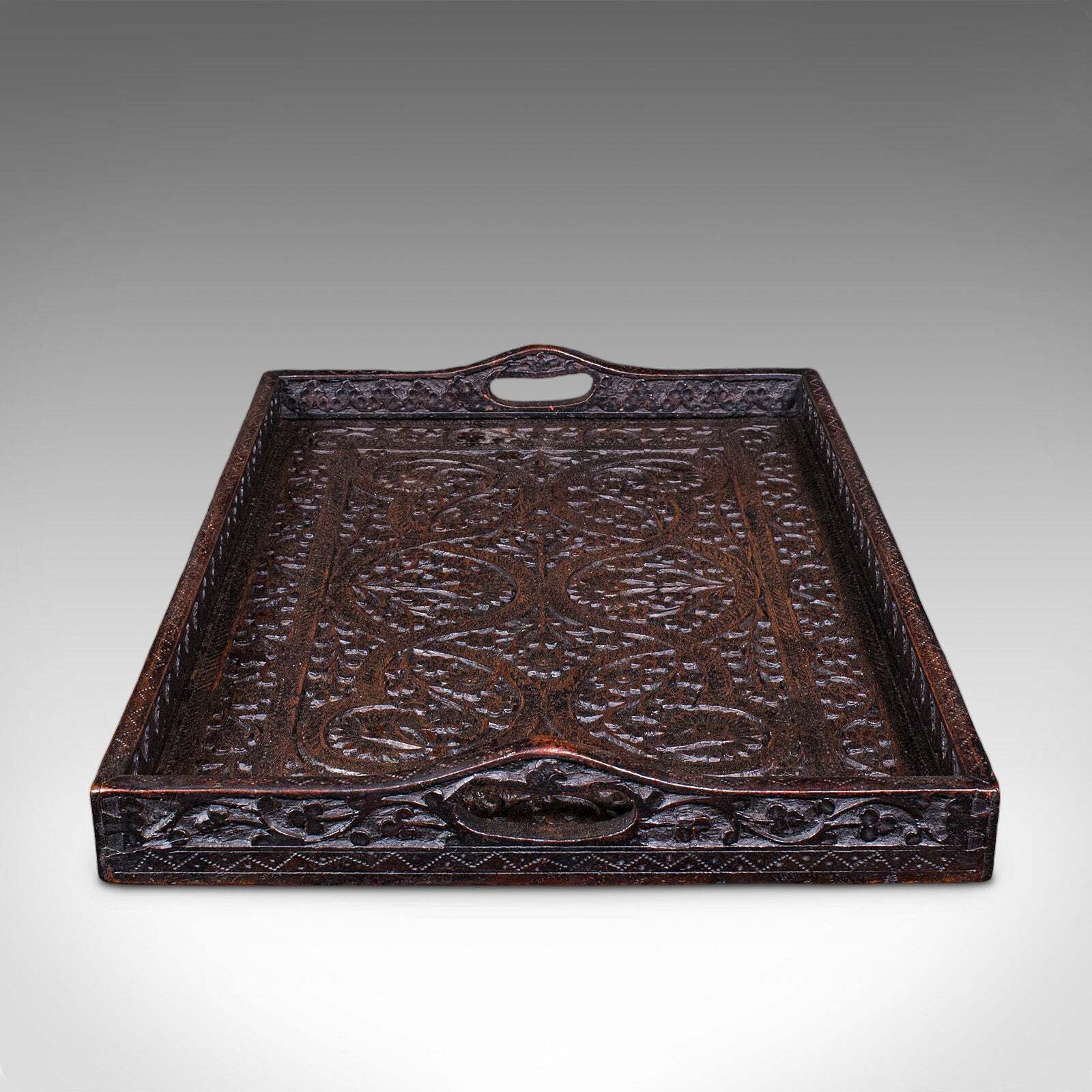 Antique Carved Serving Tray, Anglo Indian, Afternoon Tea Platter, Late Victorian photo 709.0