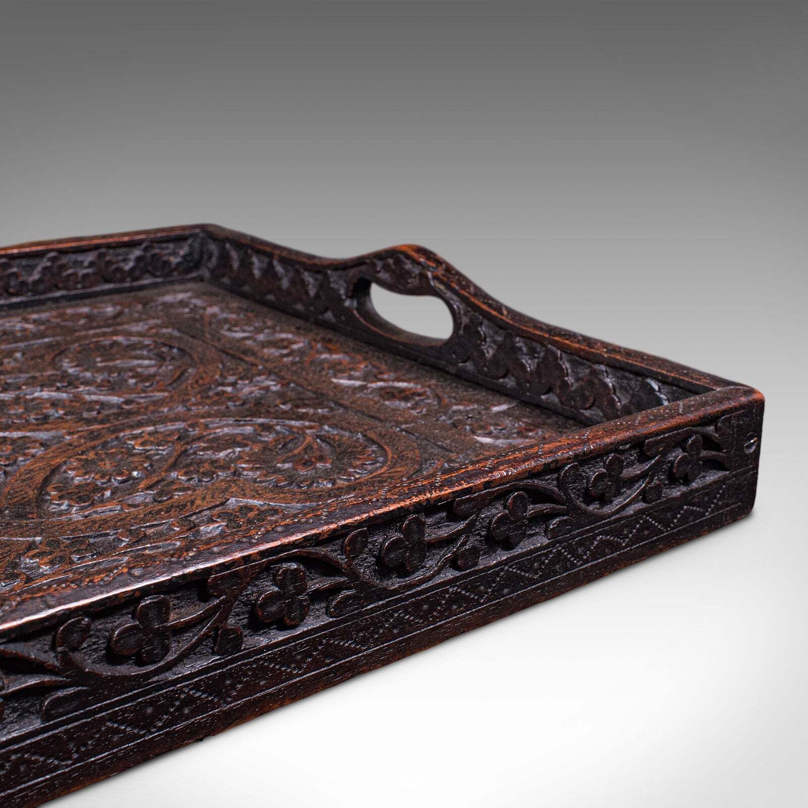photo furniture Antique Carved Serving Tray, Anglo Indian, Afternoon Tea Platter, Late Victorian