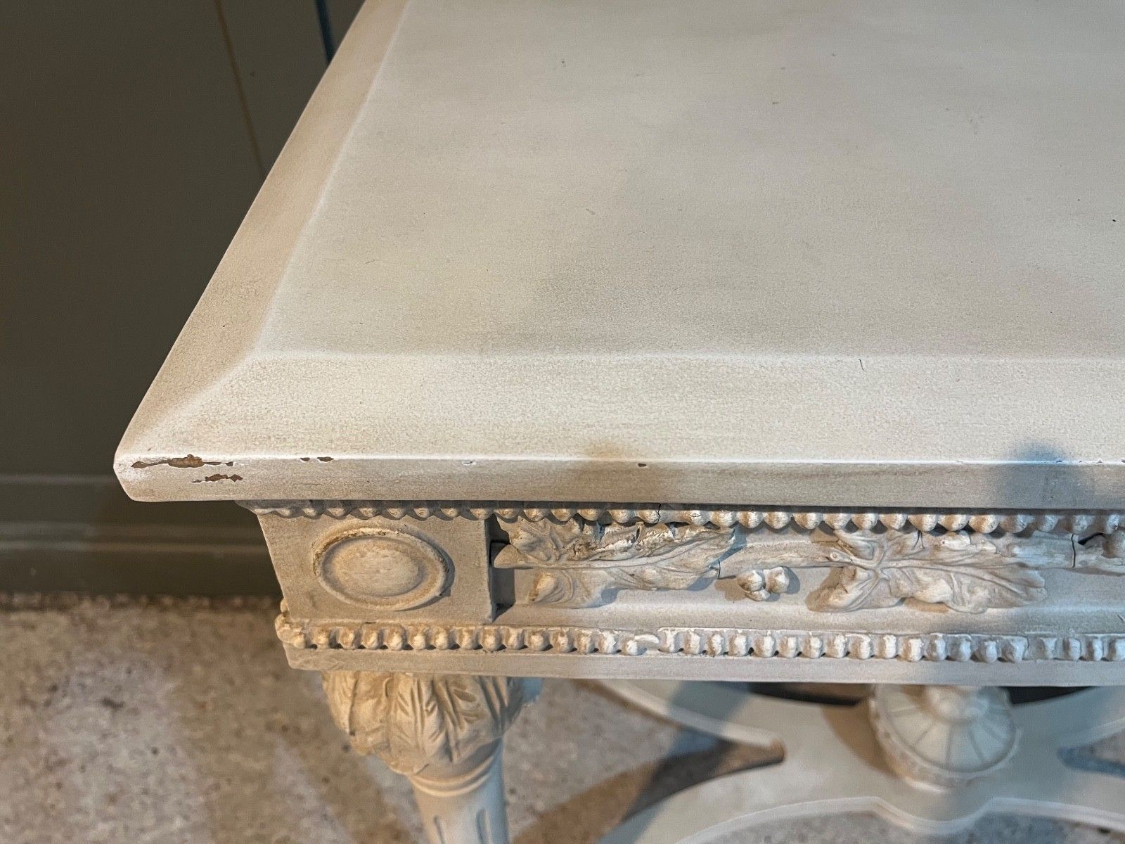 Painted & Carved French Style Table Painted Cream Louis XVI Style Vgc photo vintage