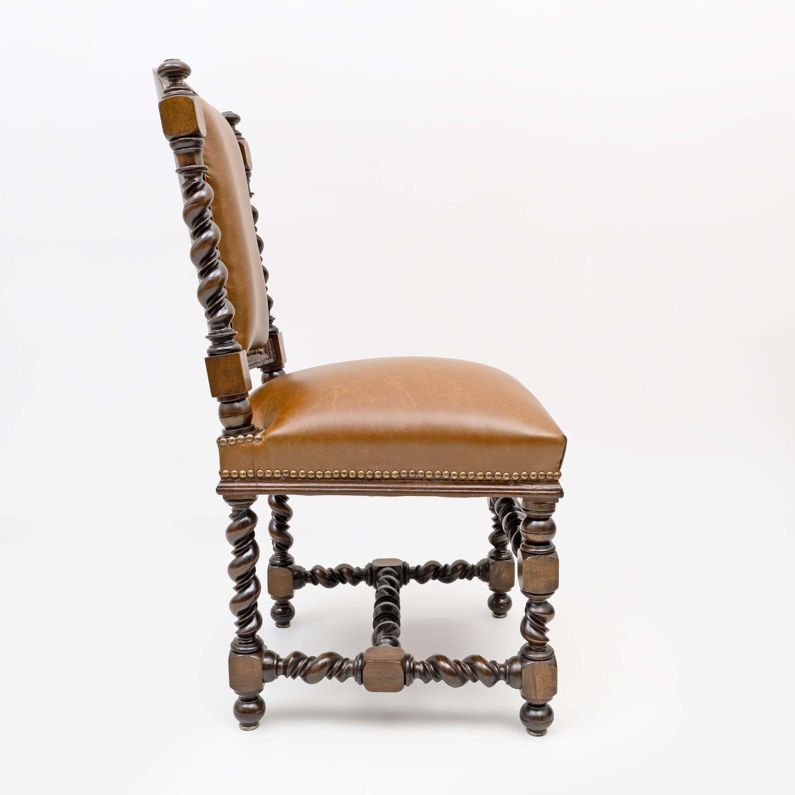 Six Of Antique Italian Neo Renaissance Walnut Dining Chairs In Genuine Leather. photo Furniture