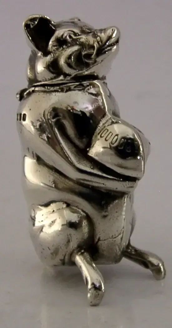 Novelty English Sterling Silver Greedy Pig Banker Vesta Case 1991 photo Home Decor