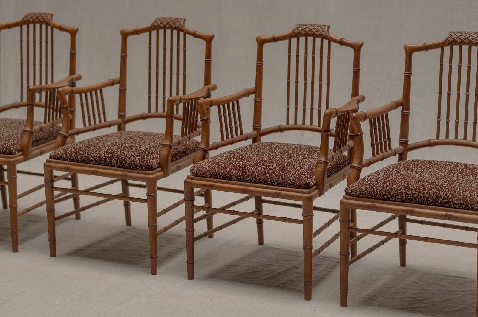 Italian Faux Bamboo Armchairs, Set Of Four, 1970s photo for sale