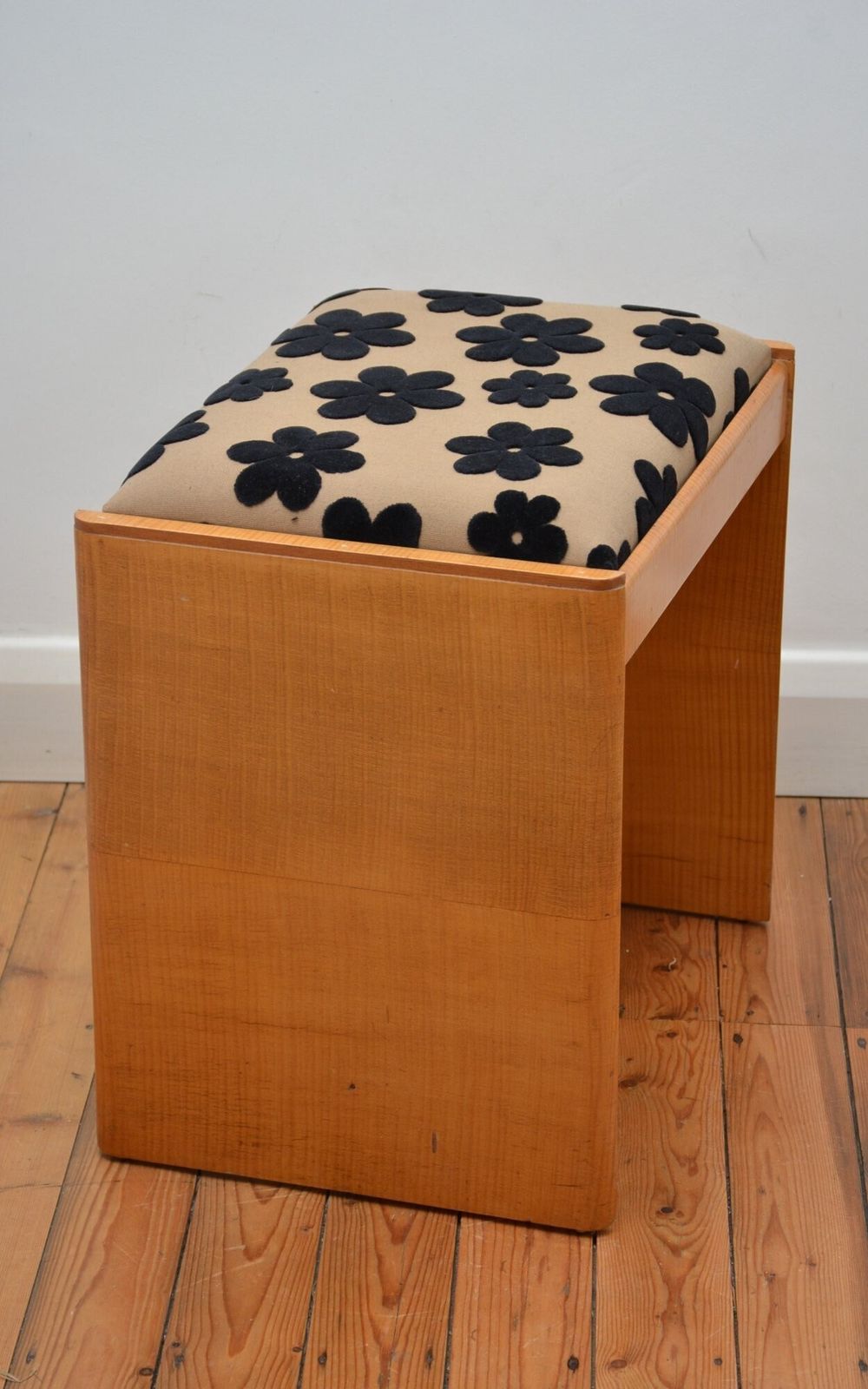 Furniture English Art Deco Sycamore Dressing Table Stool With New Flowery Top Cover photo