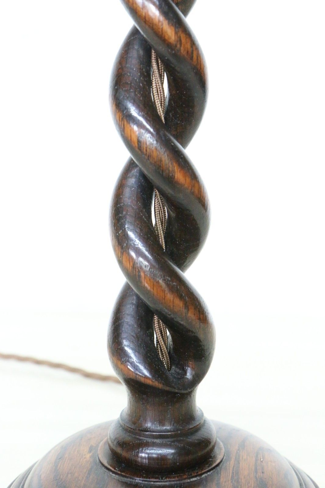 Antique Wooden Table Lamp Early 20th C. Turned Open Barley Twist Oak Lamp Base photo vinterior
