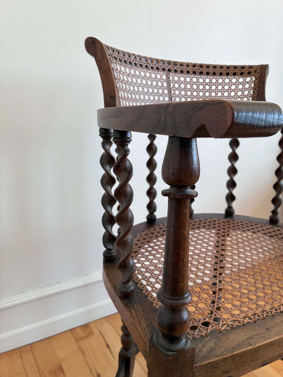 Edwardian Barley Twist Armchair With Cane, English, Early 20th Century photo buy