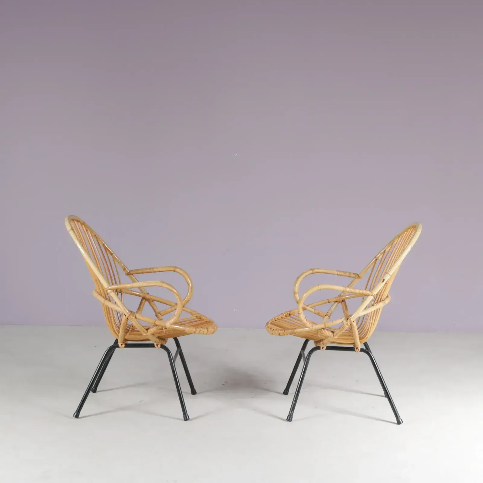 1950s Pair Of Rattan Chairs By Gebroeders Jonkers, Netherlands photo vinterior