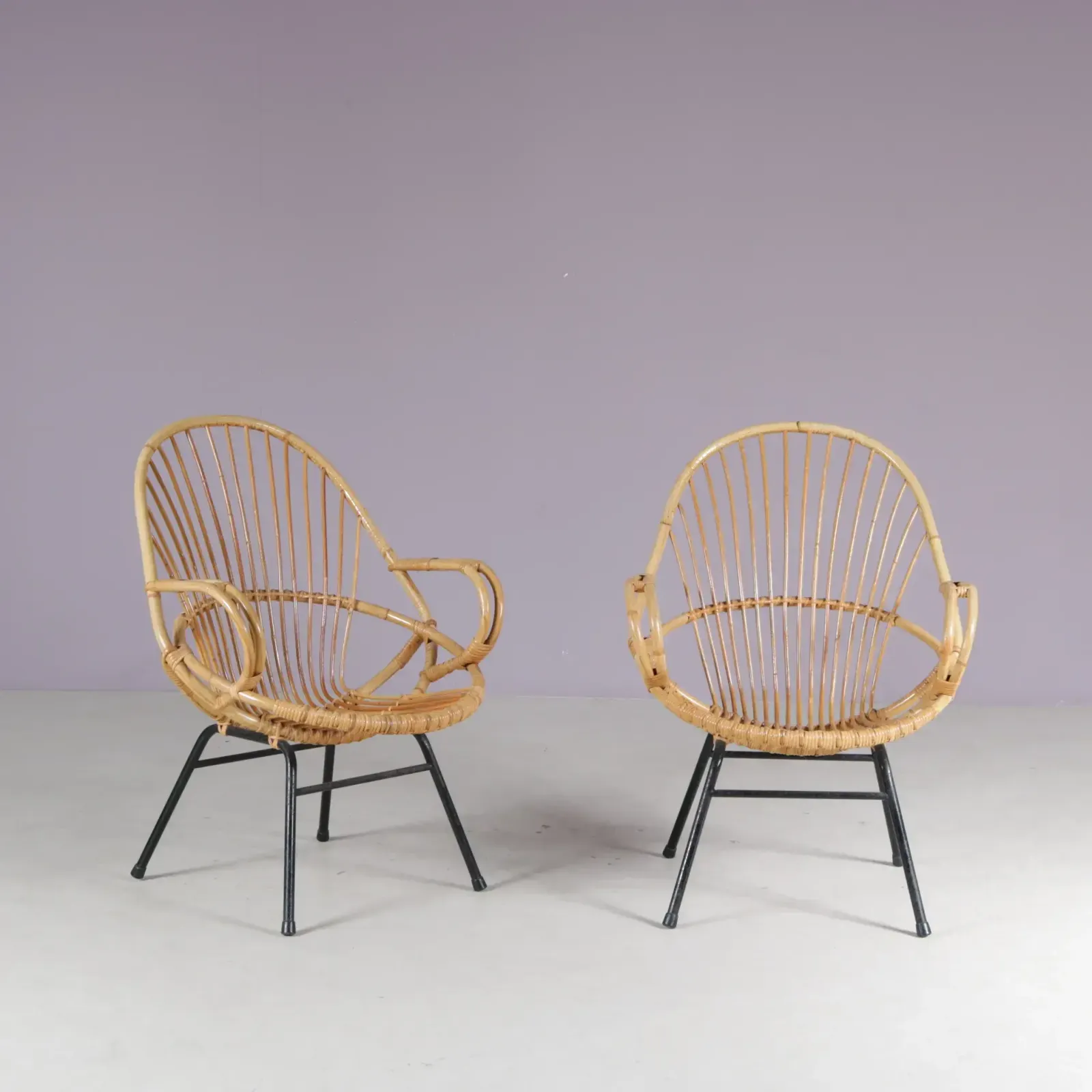 1950s Pair Of Rattan Chairs By Gebroeders Jonkers, Netherlands photo buy