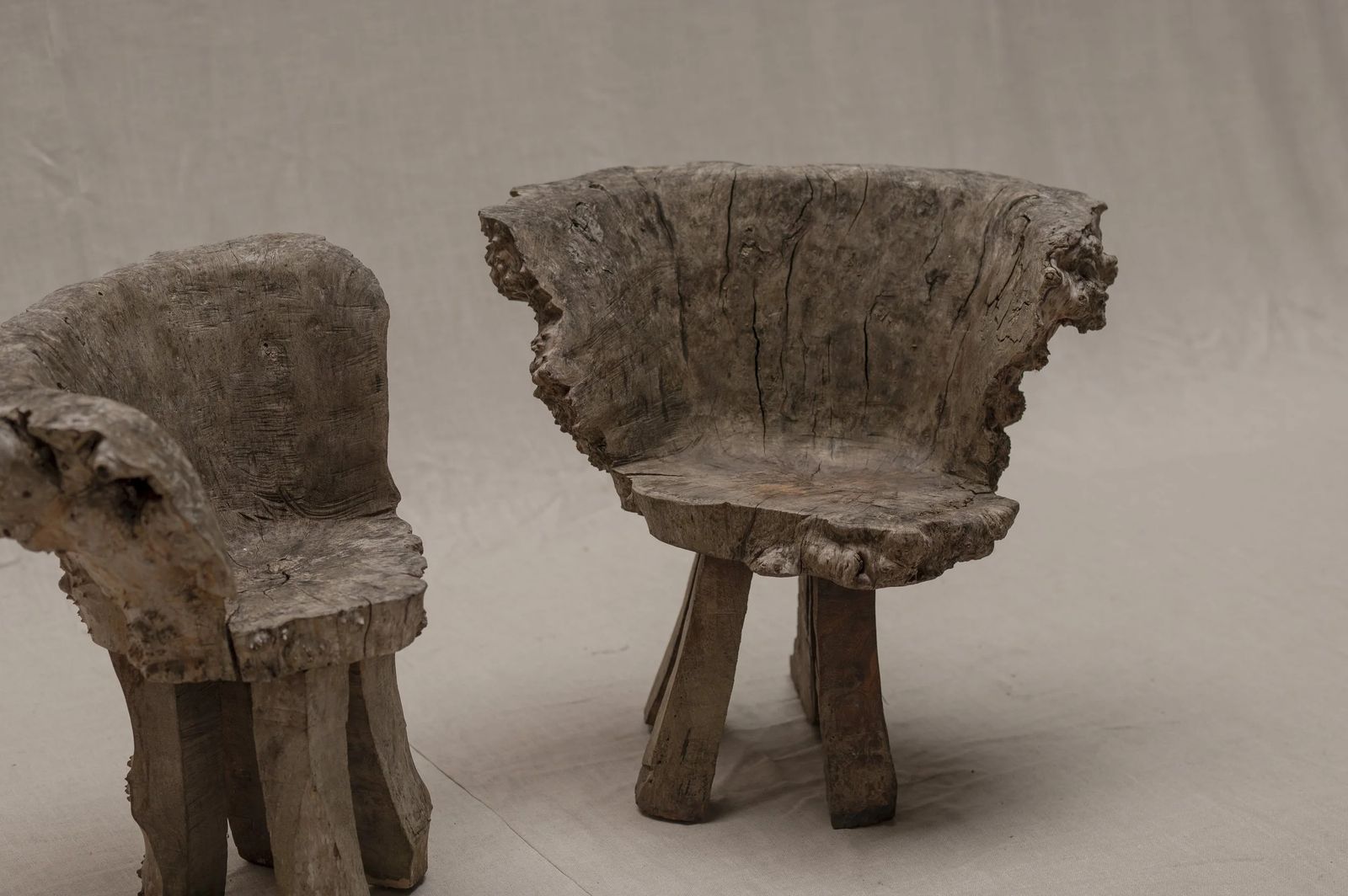 Set Of Two Sculptural Burlwood Side Chairs, 1960s–1970s photo Furniture
