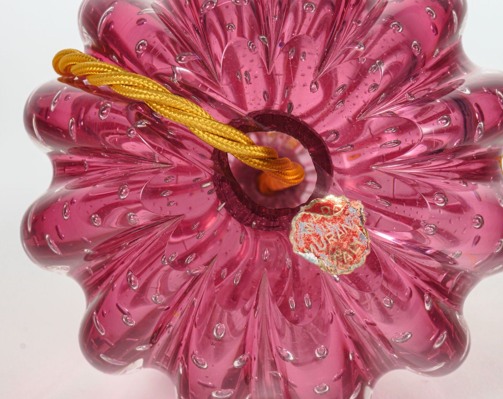 Pair 1960s Archimede Seguso Pink Bullicante Murano Glass Table Lamps Wiwht Original Labels photo for sale
