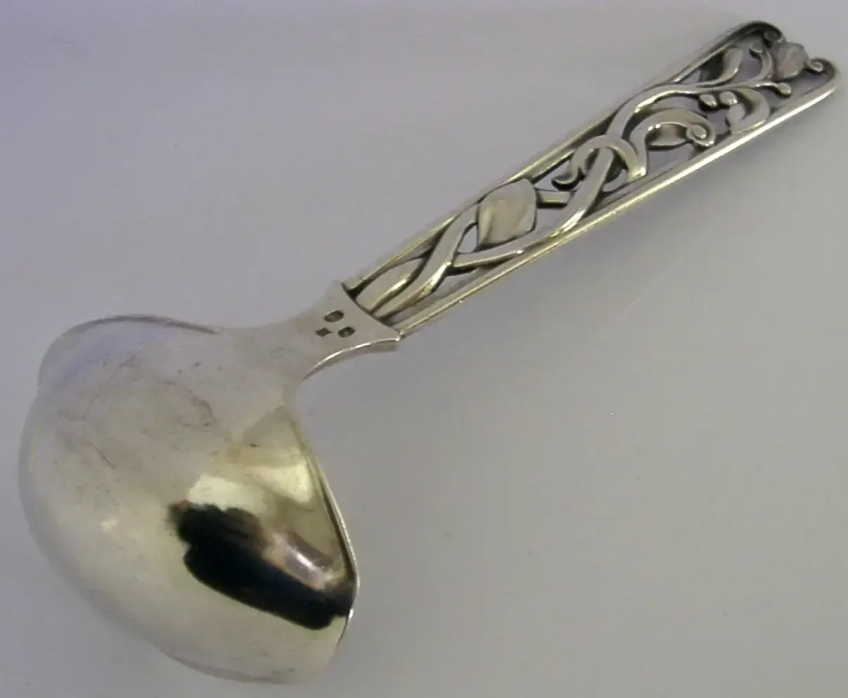 Heavy 90g Art Deco Danish Solid Silver Double Lipped Sauce Ladle 1947 Denmark photo 180.0