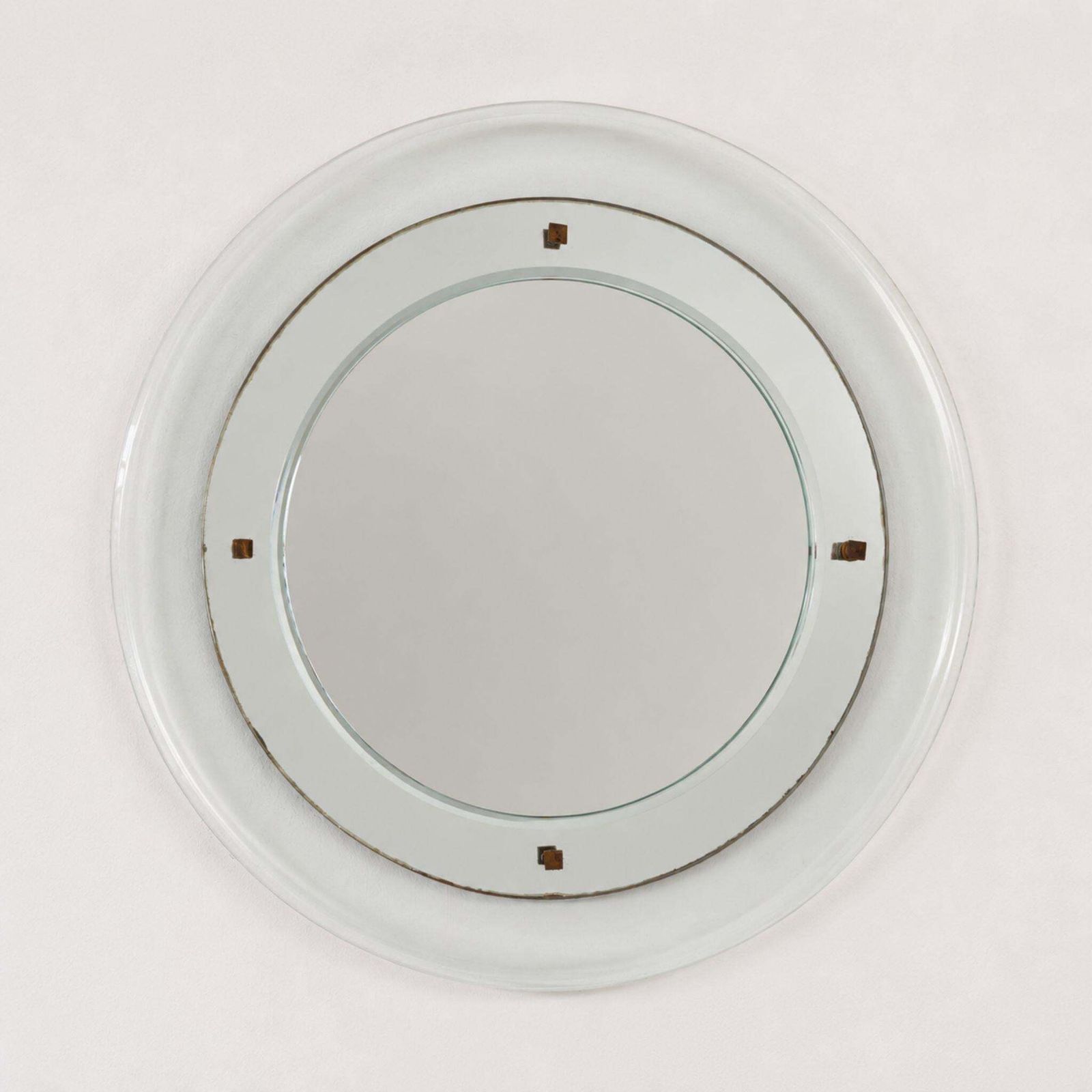 1960s Max Ingrand Style Fontana Arte Round Mirror Murano Glass And Brass photo for sale