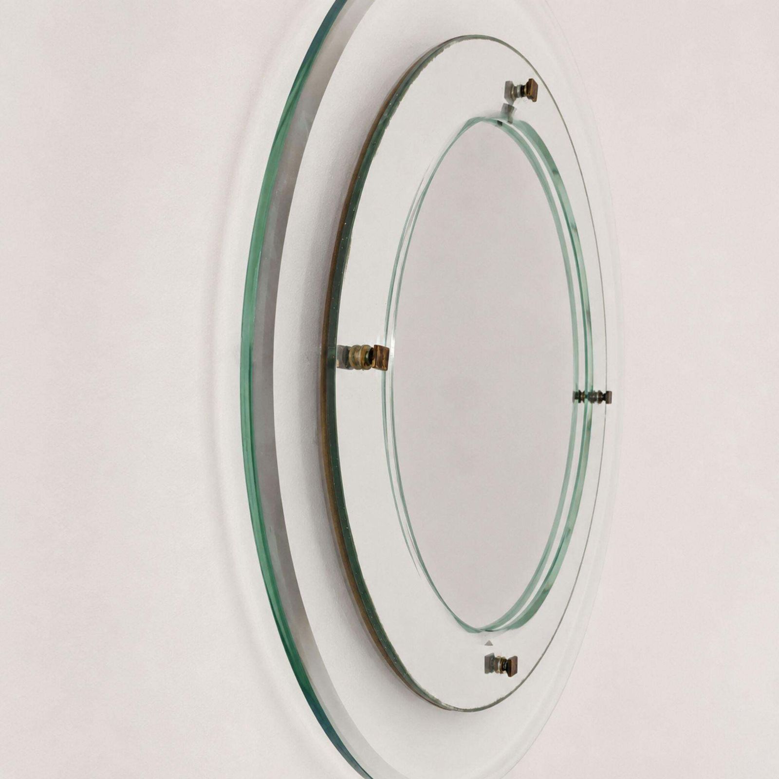 1960s Max Ingrand Style Fontana Arte Round Mirror Murano Glass And Brass photo vintage