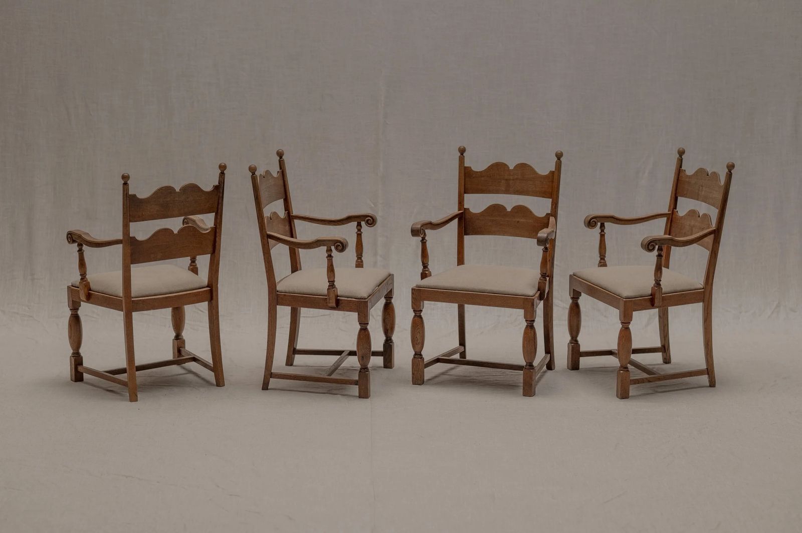 Set Of Four French Mid Century Dining Chairs After Charles Dudouyt, 1950s