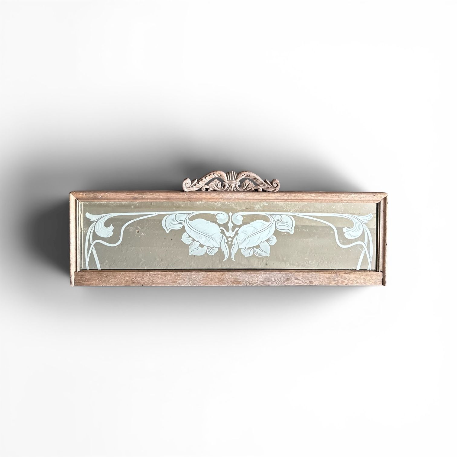 Art Nouveau Overmantel Mirror With Etched Floral Decoration In Carves Frame, C.1900 photo furniture