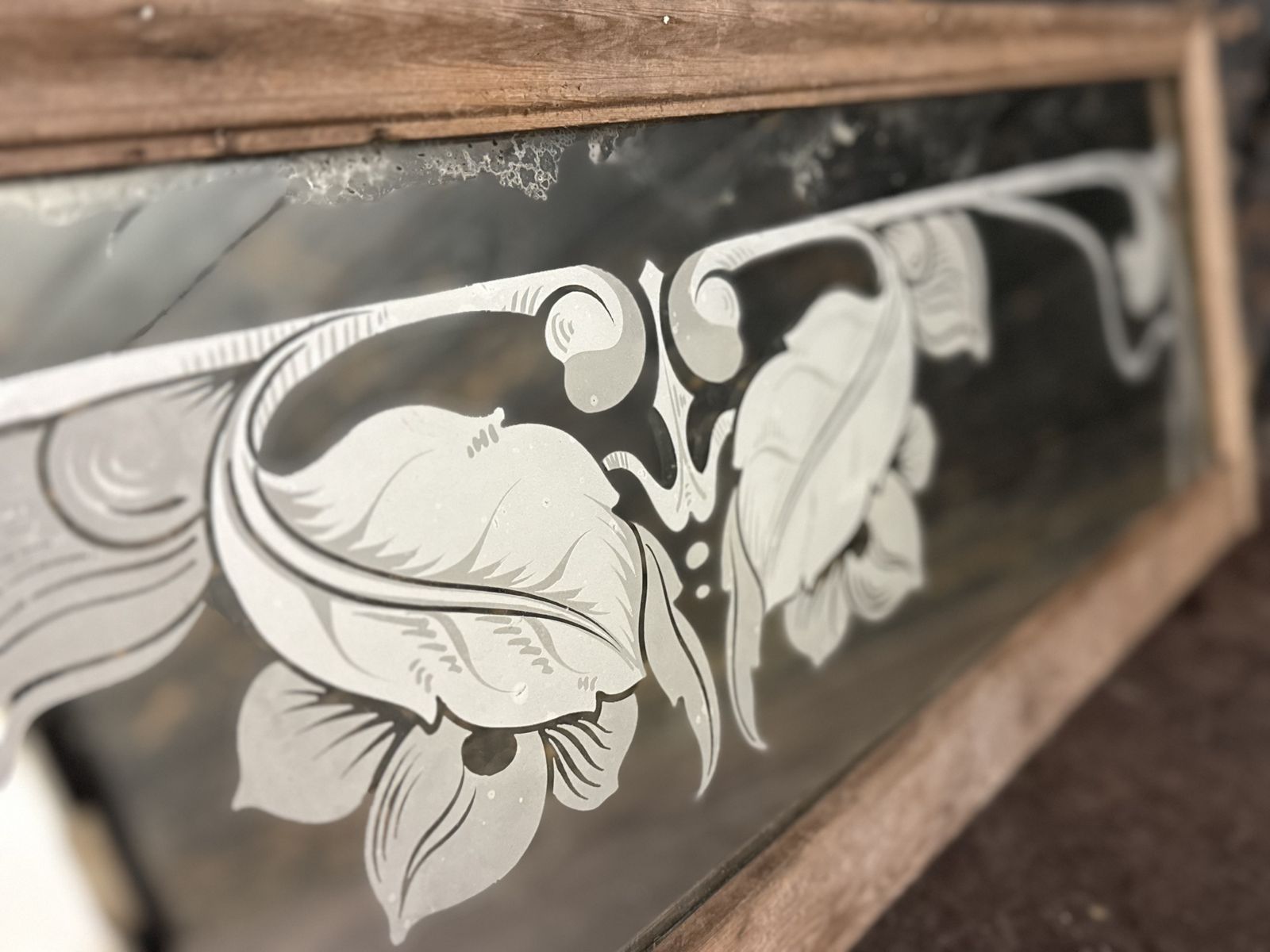 Home Decor Art Nouveau Overmantel Mirror With Etched Floral Decoration In Carves Frame, C.1900 photo
