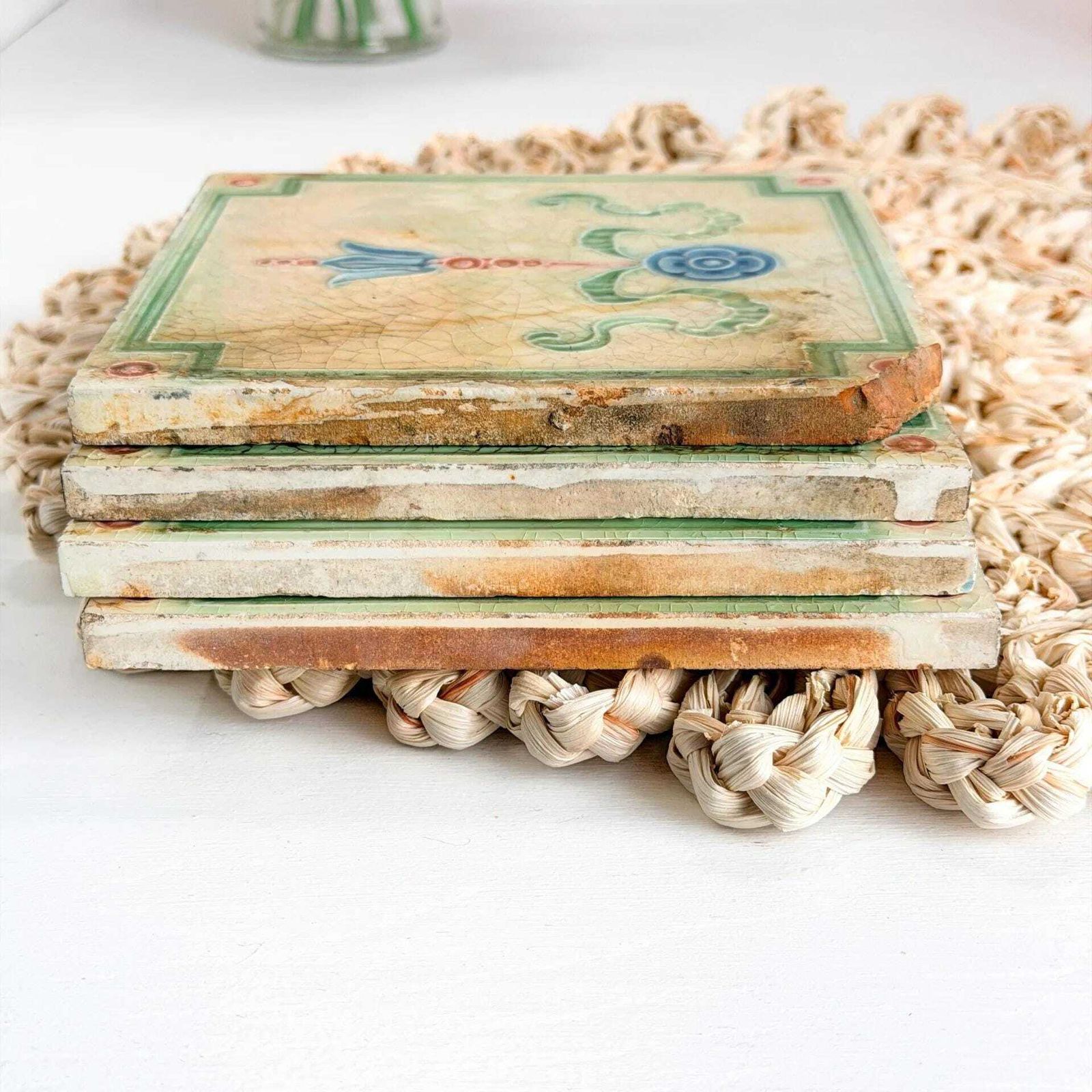 Antique Sherwin & Cotton Art Nouveau 6 Inch Ceramic Tiles Set Of 4 photo for sale