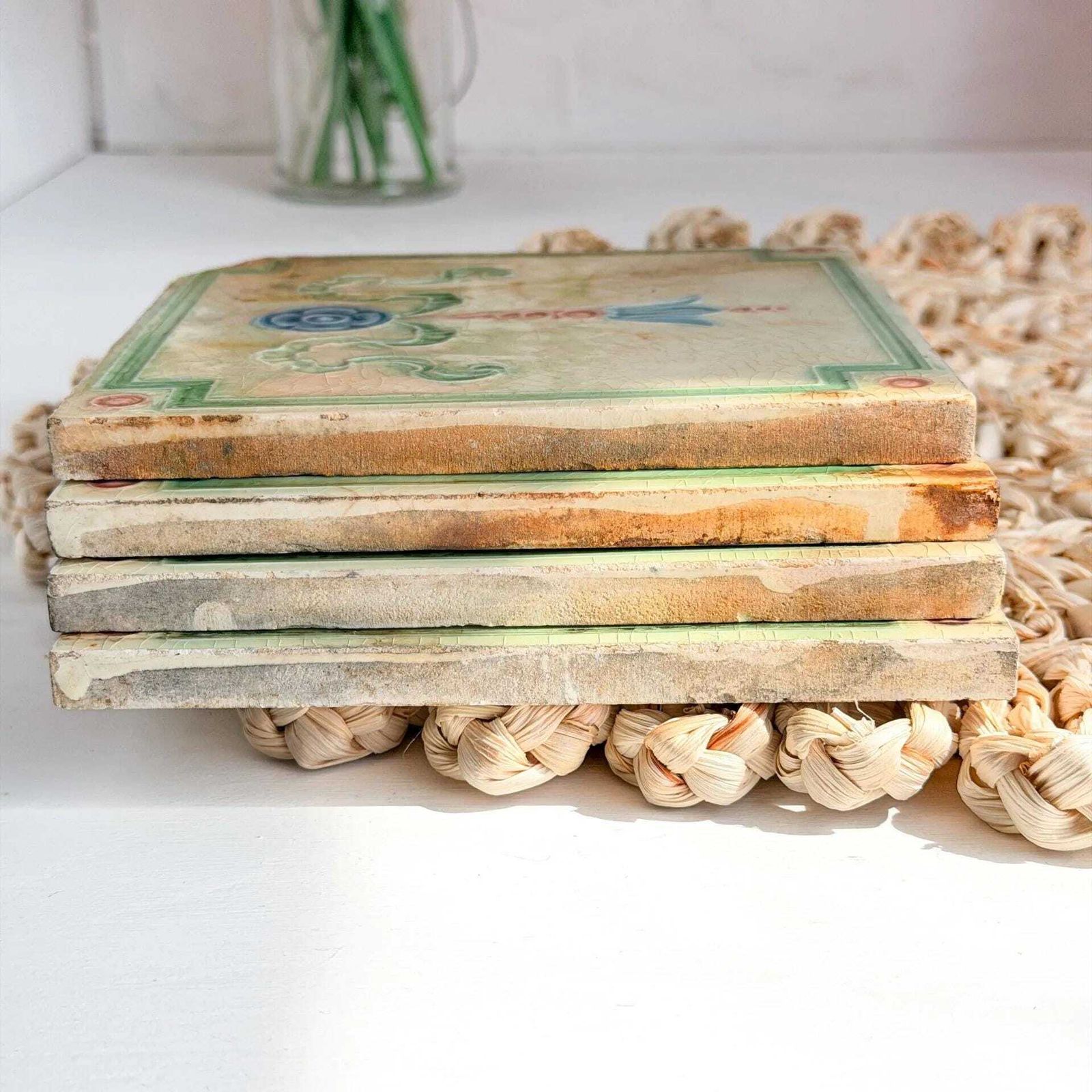 Antique Sherwin & Cotton Art Nouveau 6 Inch Ceramic Tiles Set Of 4 photo Home Fixtures