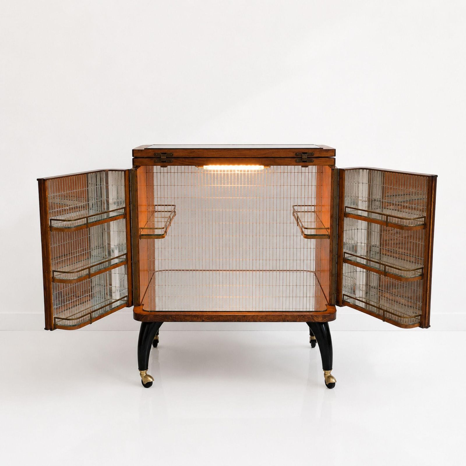 50s Mid Century Modern Italian Burl Mirror Mosaic Dry Bar Guglielmo Ulrich Style photo Furniture