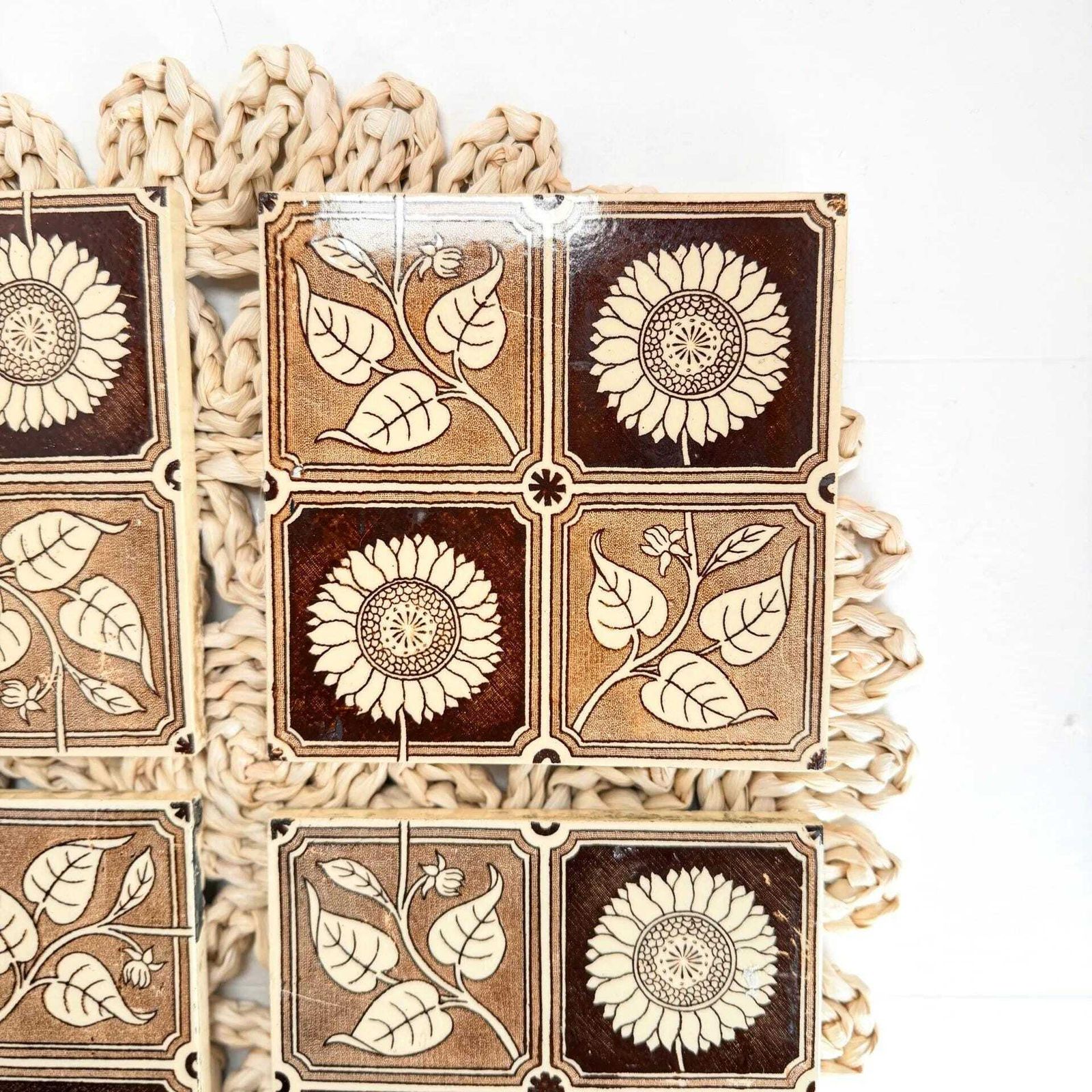Aesthetic Movement Antique Tiles Set Of 4 Sunflower 1880s photo vinterior