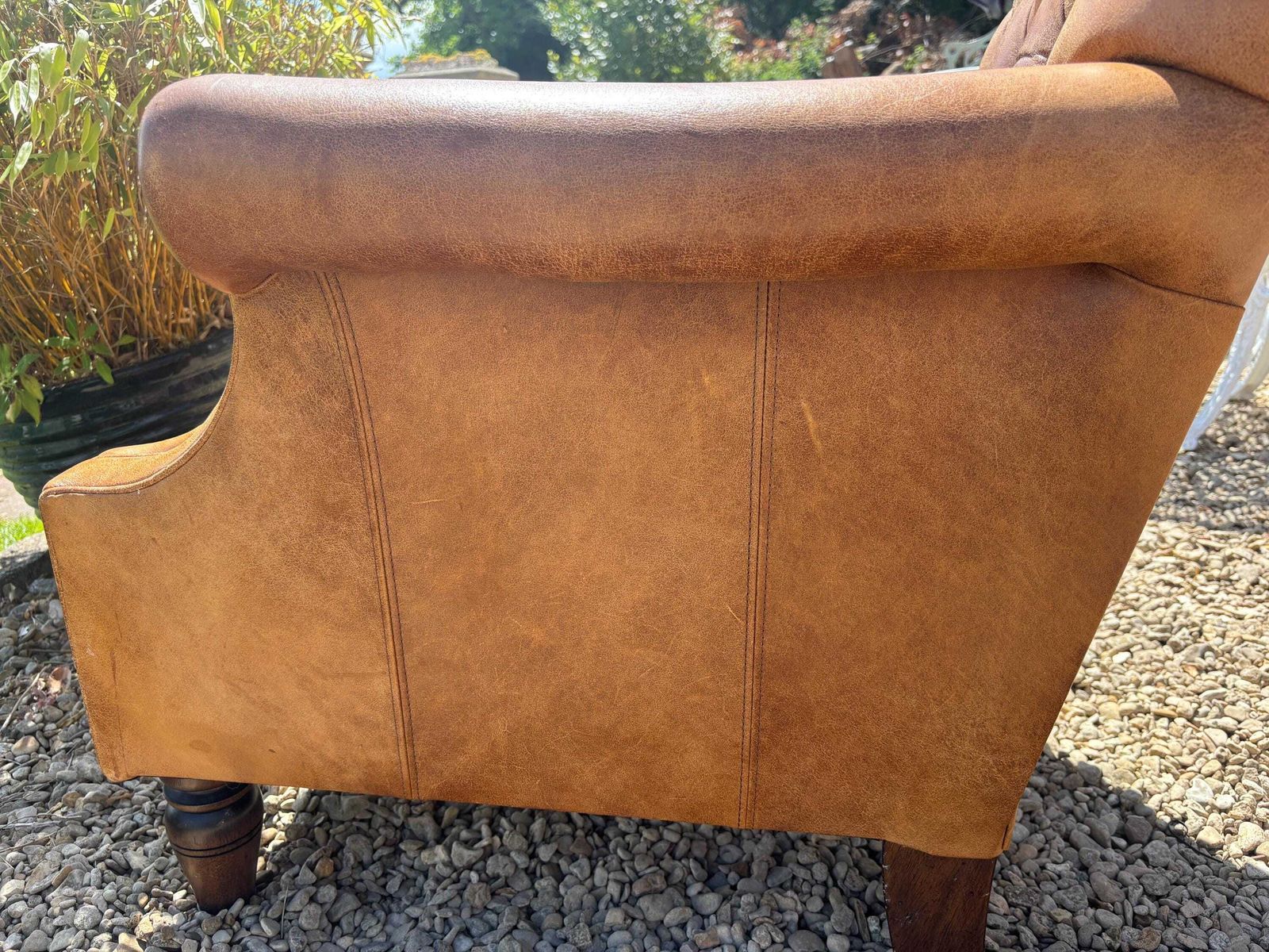 Laura Ashley Lancaster Tan Leather Armchair / Chair photo for sale