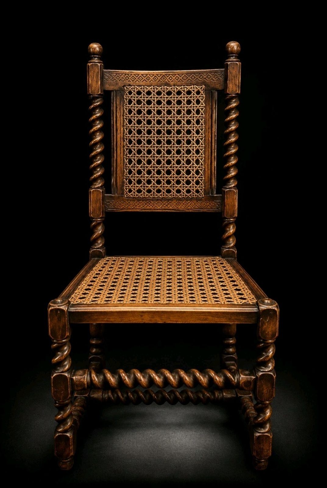 Barley Twist Oak Chair Cane Seat Tudor Revival