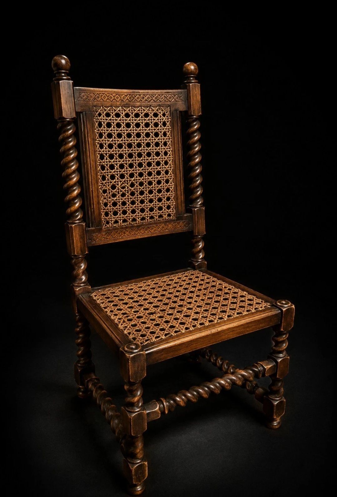 Barley Twist Oak Chair Cane Seat Tudor Revival photo furniture
