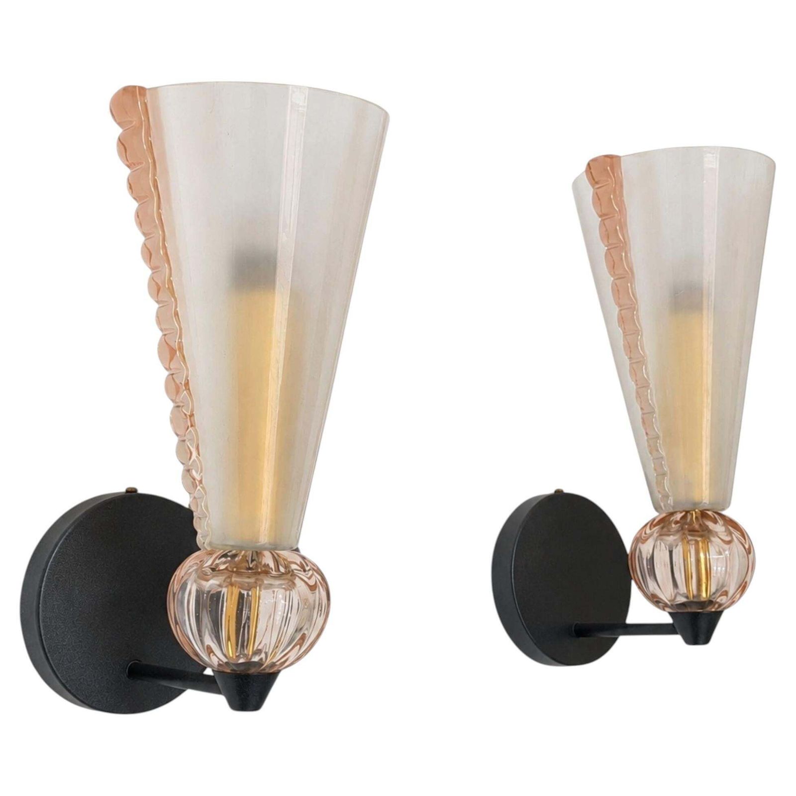 Mid Century Modern Pink Wall Lights Murano Glass Sconces Barovier & Toso Style