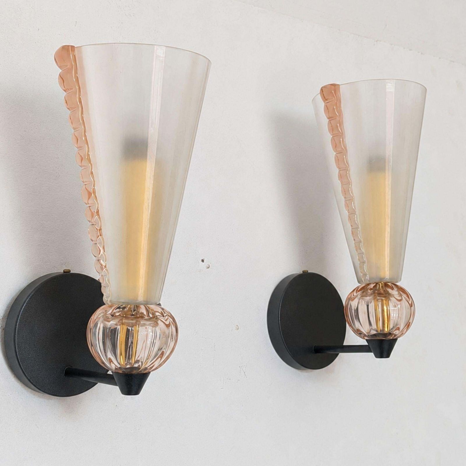 Mid Century Modern Pink Wall Lights Murano Glass Sconces Barovier & Toso Style photo furniture