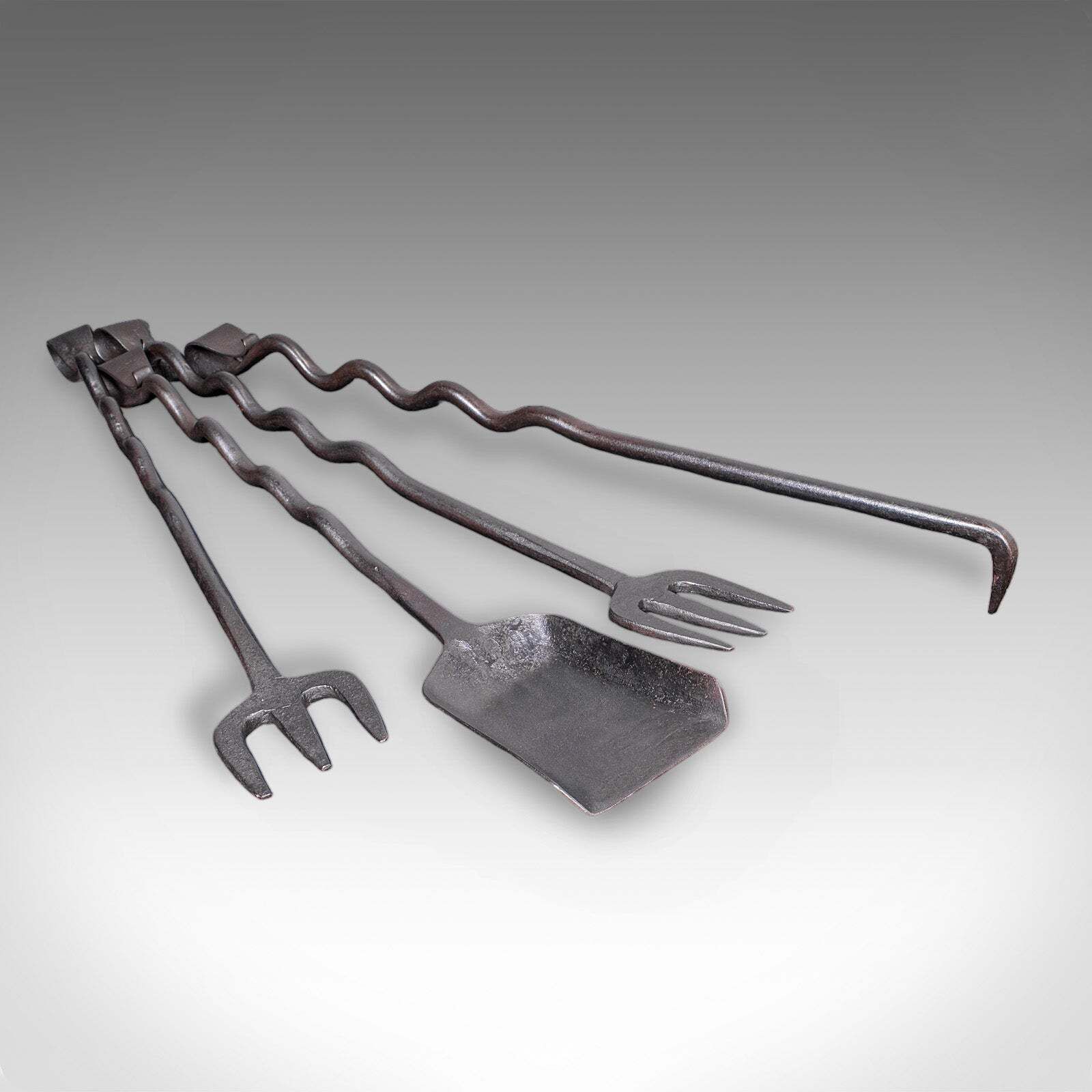 Home Fixtures 4 Antique Country House Inglenook Fire Tools, English, Companion Set, Victorian photo