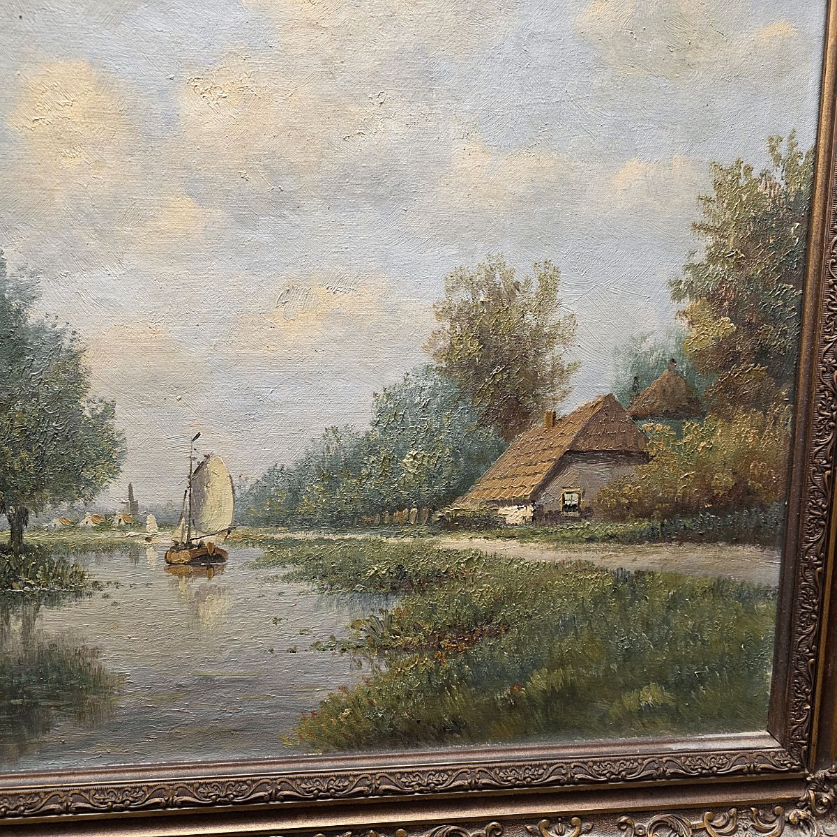 Tableau de paysage hollandais classique H. Sanders, années 1950-1970 photo Art