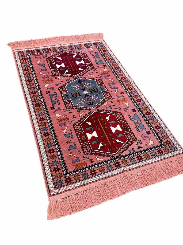 Powder Pink New Turkmenistan Silk Carpet photo for sale