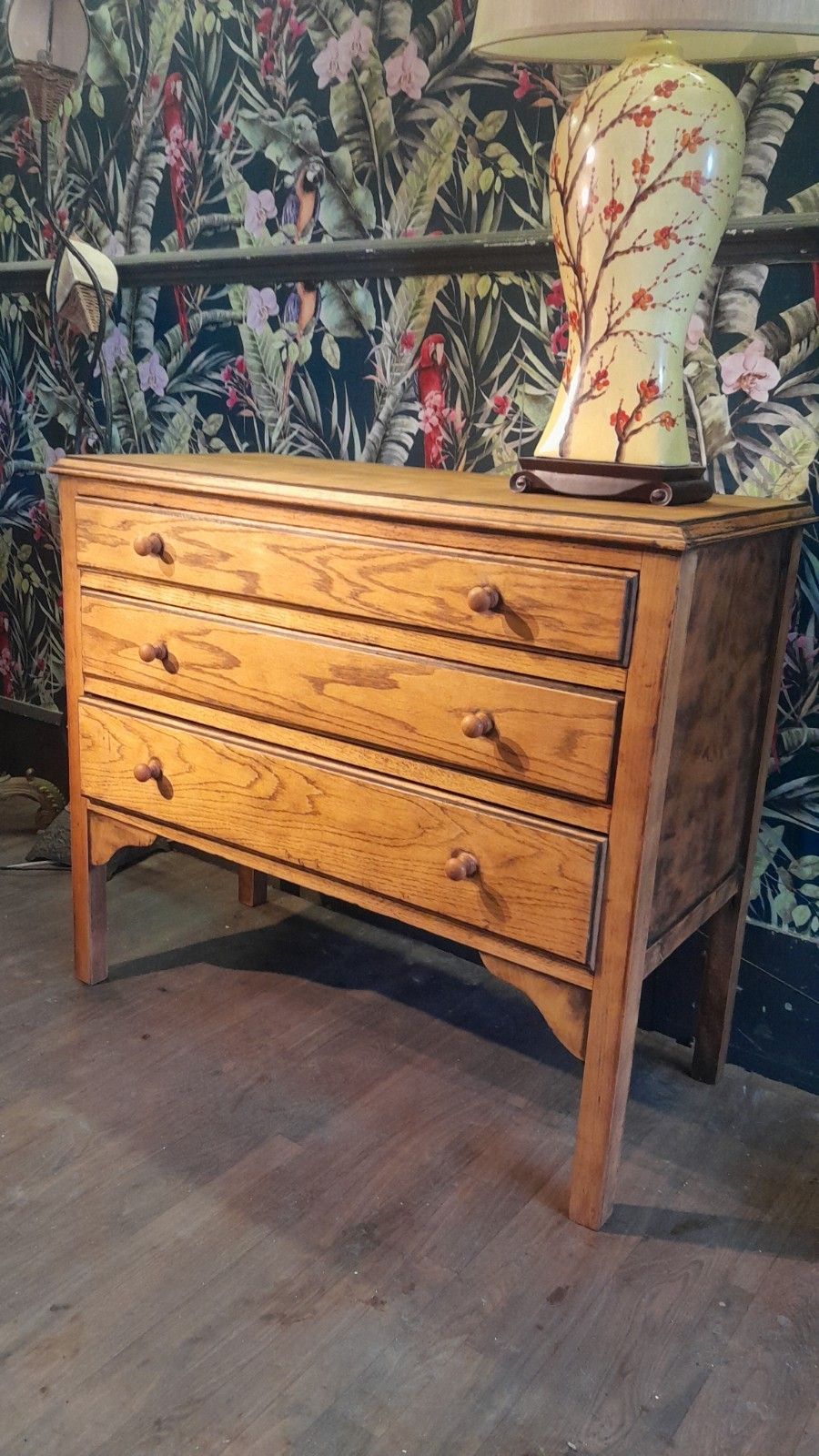 Vintage Solid Light Oak Chest Of 3 Dovetail Jointed Drawers photo for sale