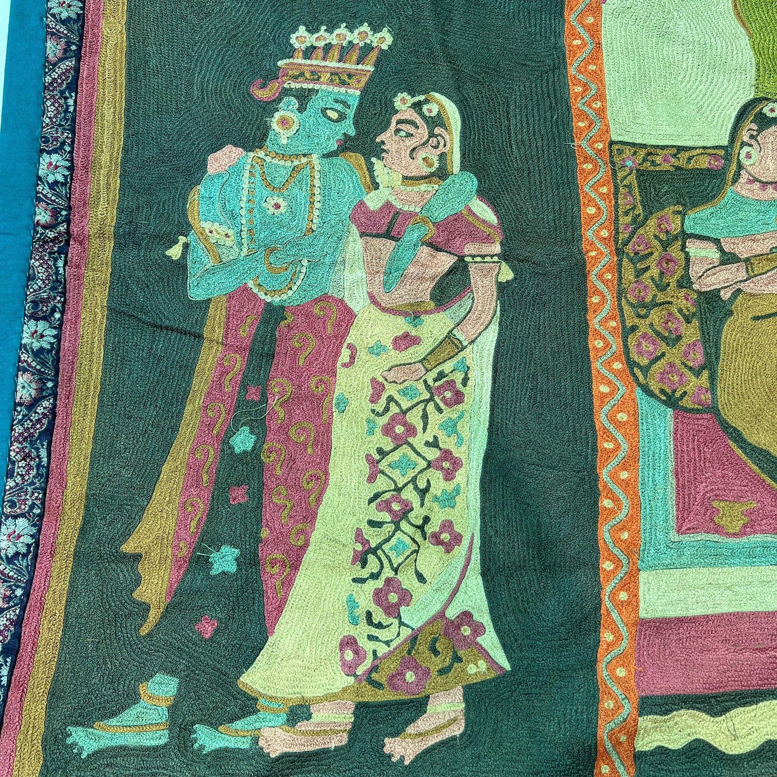 Hand Embroidered Indian Mythology Wall Hanging – Vintage Textile Art Tapestry | Handmade Boho Home Decor photo 789.0