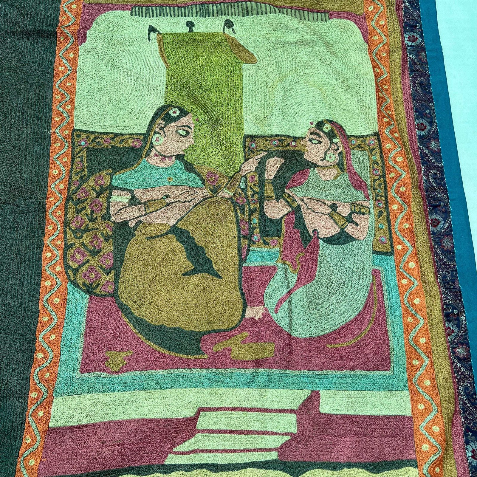 Hand Embroidered Indian Mythology Wall Hanging – Vintage Textile Art Tapestry | Handmade Boho Home Decor photo vinterior