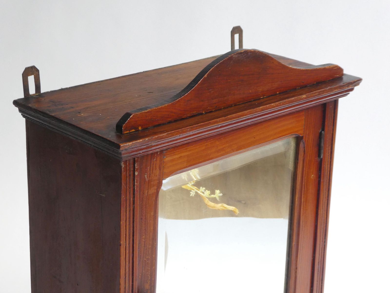 Antique Art Deco Wooden Wall Cabinet With Mirror, Carved Apothecary With Shelves And Drawer, Wall Farmhouse Decor photo vintage