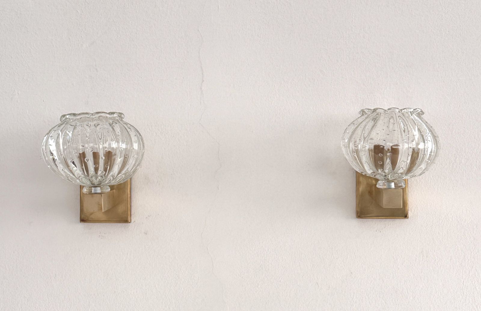 Italian Murano Glass And Brass Wall Sconces In The Art Deco Style, 1990s photo for sale
