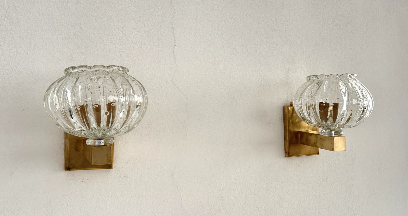 Italian Murano Glass And Brass Wall Sconces In The Art Deco Style, 1990s photo buy