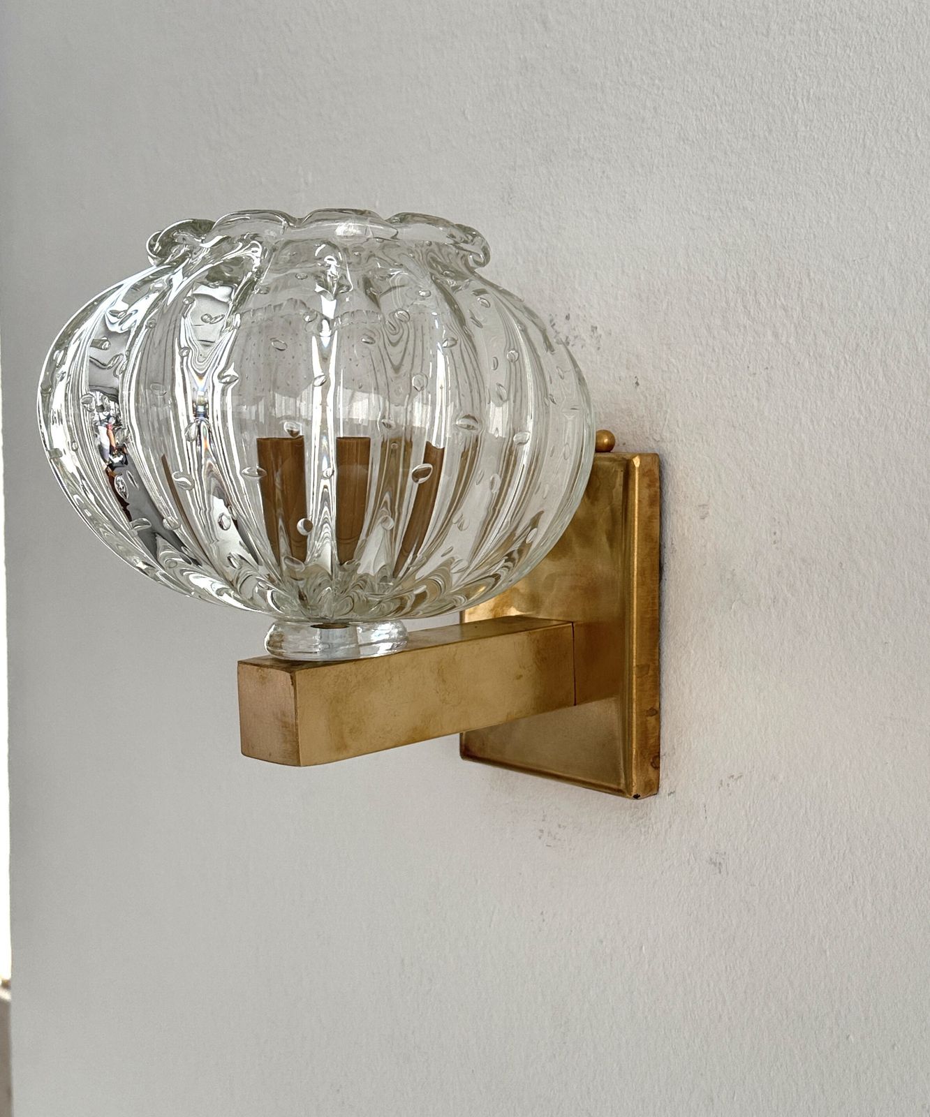 photo for sale Italian Murano Glass And Brass Wall Sconces In The Art Deco Style, 1990s