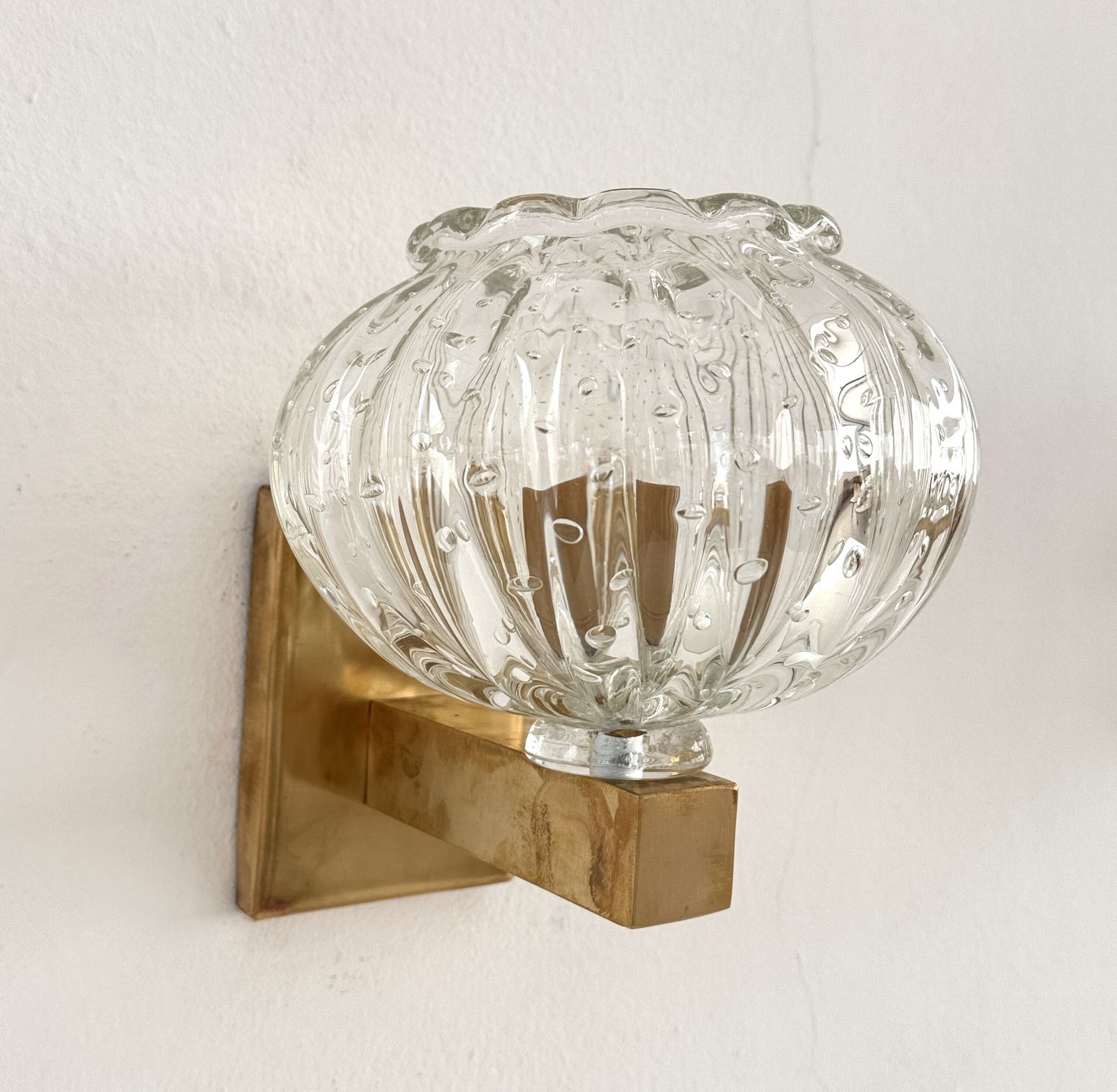 Lighting Italian Murano Glass And Brass Wall Sconces In The Art Deco Style, 1990s photo