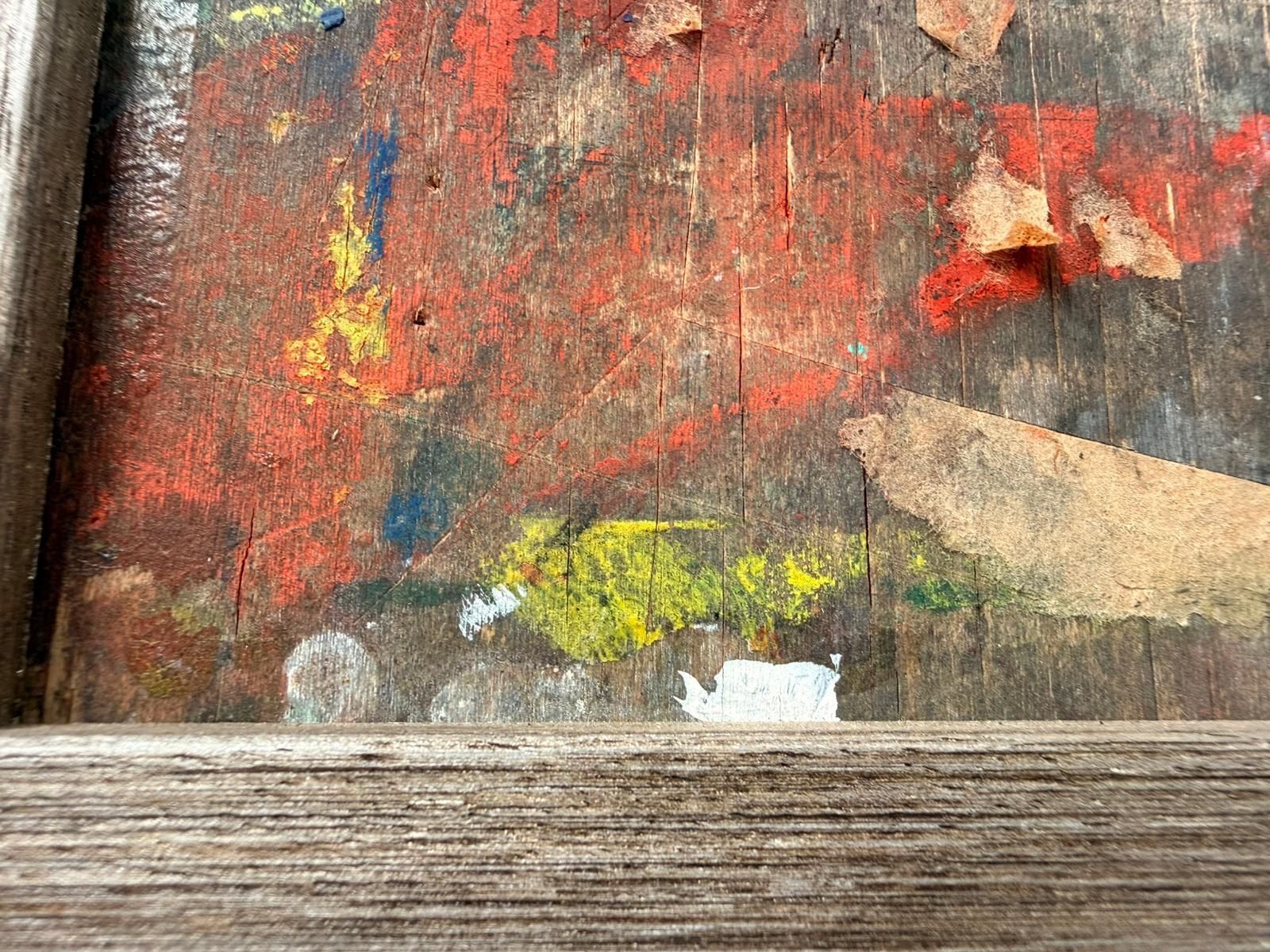 Original British Mid Century Art School Mixed Media Collage Oil On Board Abstract Signed  0143. photo vintage