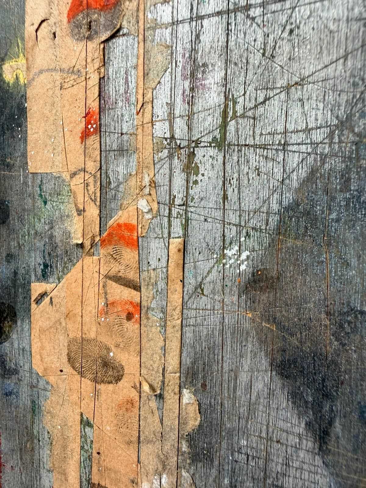 photo for sale Original British Mid Century Art School Mixed Media Collage Oil On Board Abstract Signed  0143.