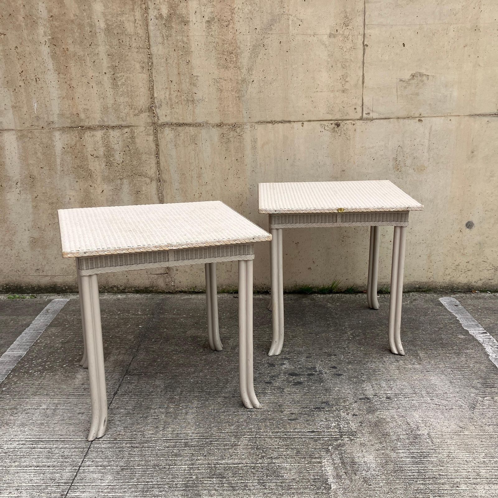 photo vintage Antique Pair Of End Tables By Lloyd Loom Handmade In England