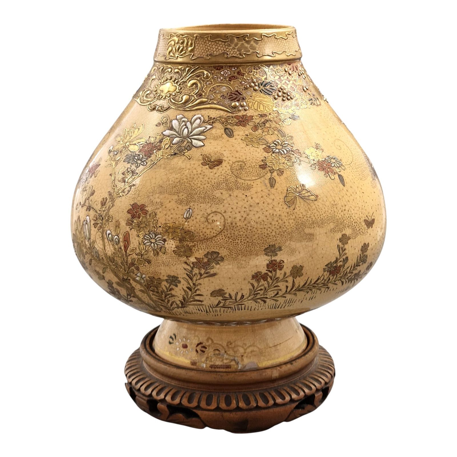 Uitzonderlijke Kyoto Satsuma-vaas uit de Meiji-periode, Kinkōzan Workshop, met standaard photo furniture