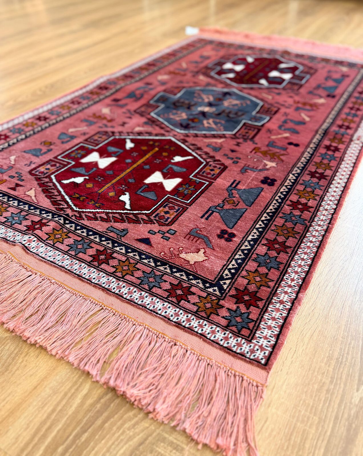 Powder Pink New Turkmenistan Silk Carpet photo buy
